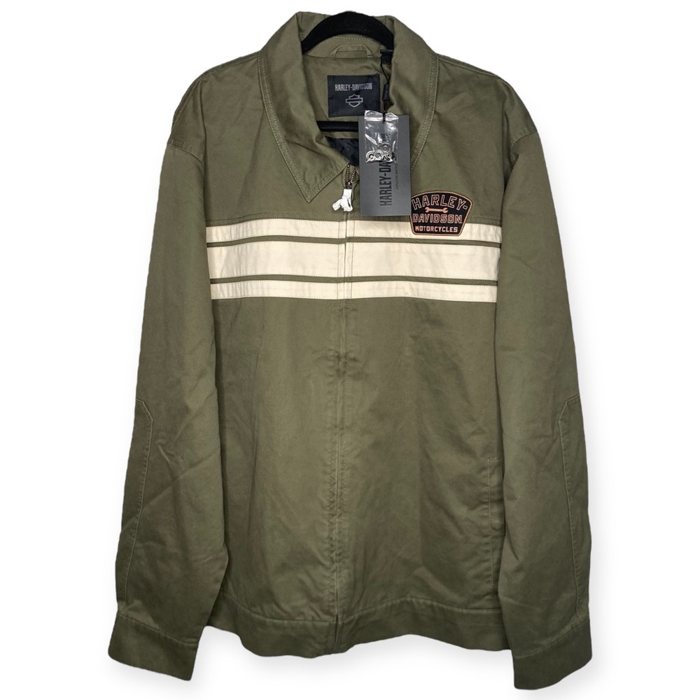 Harley-Davidson 3X Wrench Crew Canvas Jacket Zip Up Woven Grape Leaf Logo Stripe